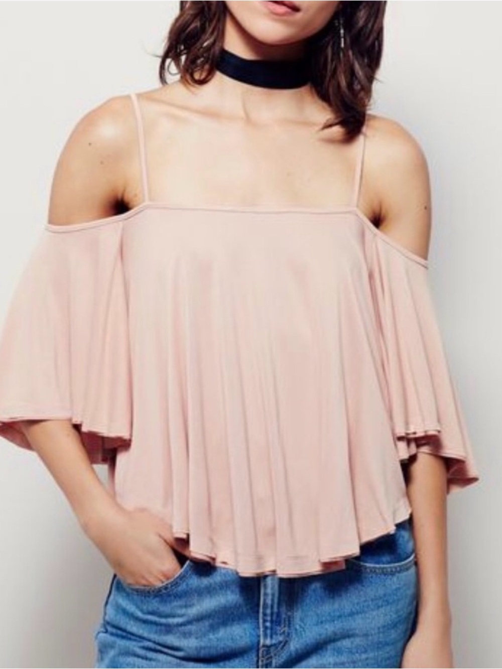Free People Laredo Off Shoulder Ruffle Top in Blush Pink XS